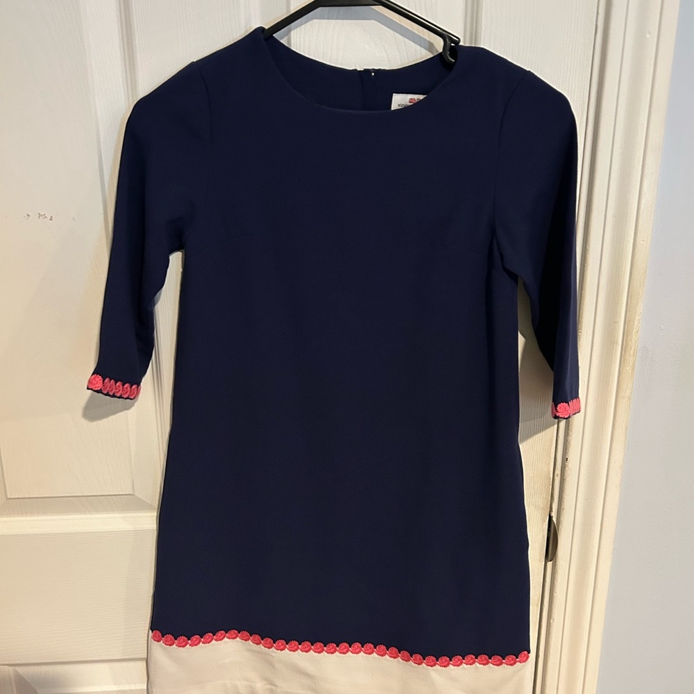 Vineyard Vines Navy Dress with Pink Trim